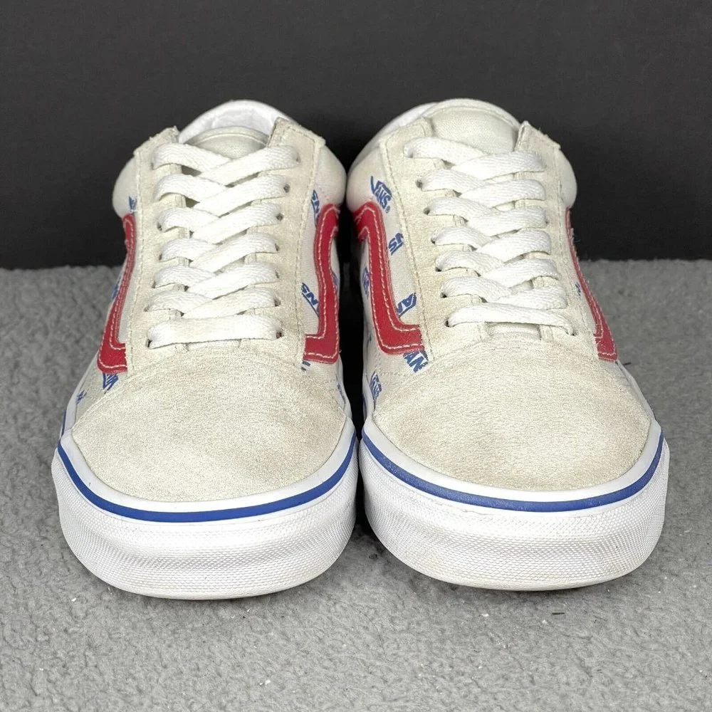 Vans Old Skool Women's Size 6.5 White Red Suede Canvas Lace Up Sneakers Shoes